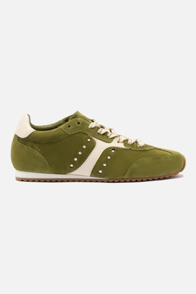 Stella Sneaker In Seaweed Suede and Ivory Leather Versatile Cushion