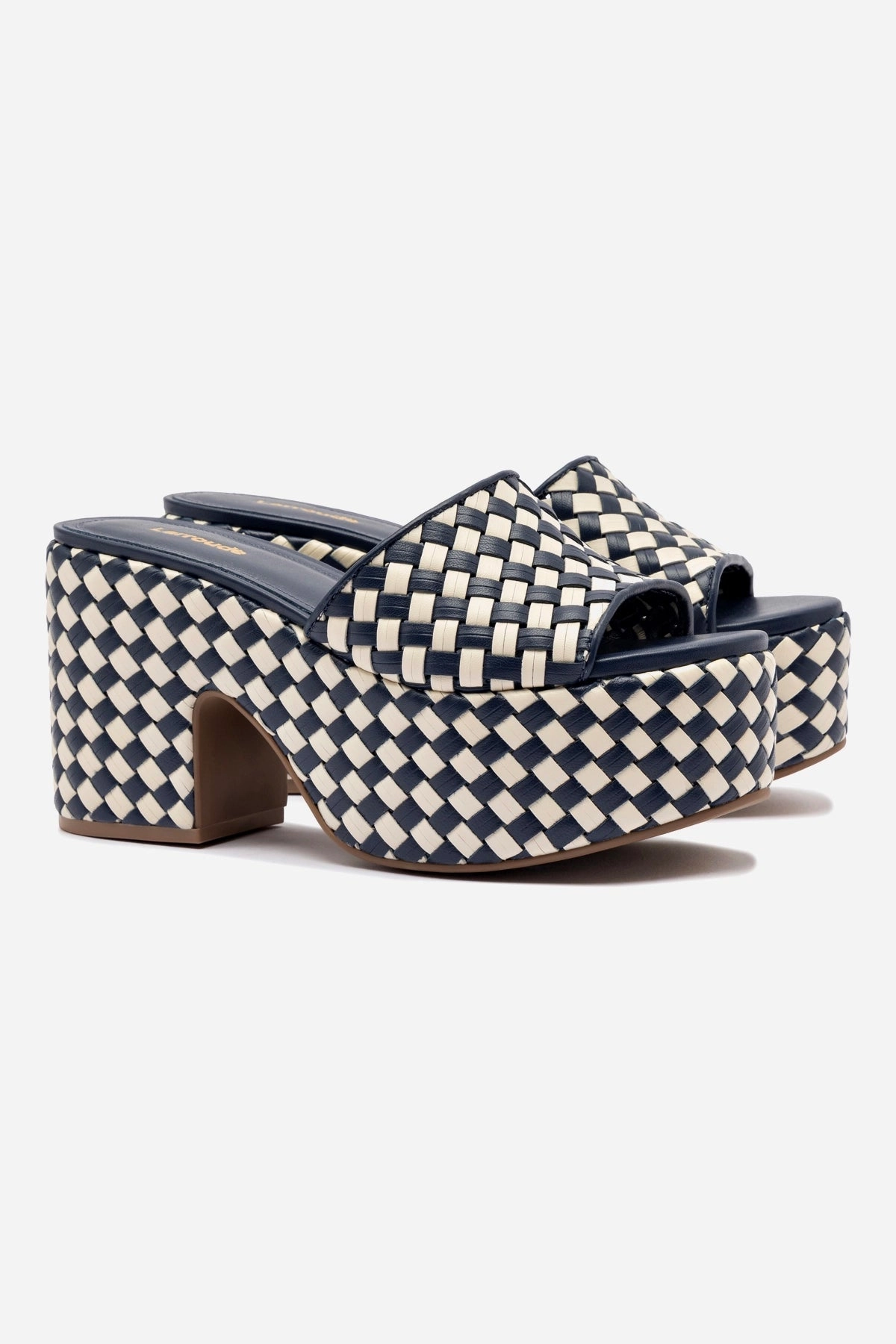 Miso Platform Sandal In Navy and Ivory Leather Enhanced Traction Pattern Closed Toe