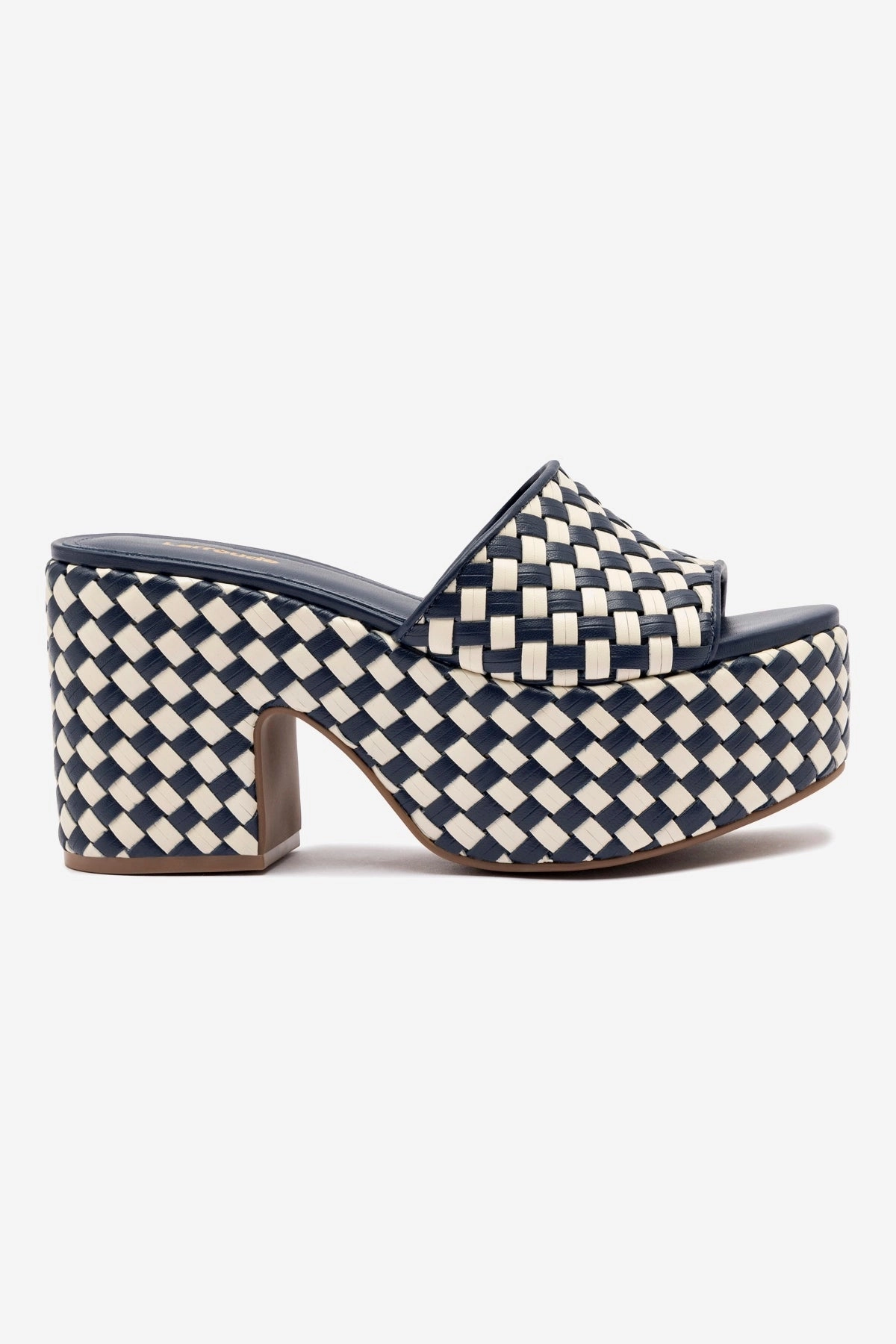 Machine made Comfy lining Miso Platform Sandal In Navy and Ivory Leather Enhanced Traction Pattern