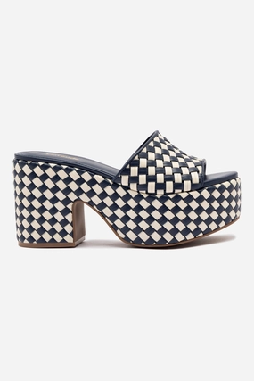 Machine made Comfy lining Miso Platform Sandal In Navy and Ivory Leather Enhanced Traction Pattern