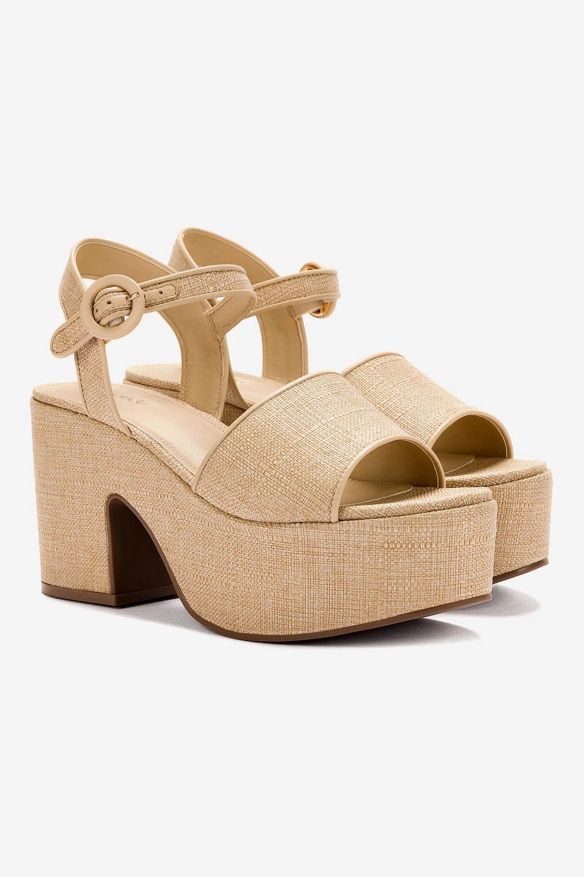 Seam Free Toe Box Miso Platform Strap Sandal In Beige Raffia Stylish Fit