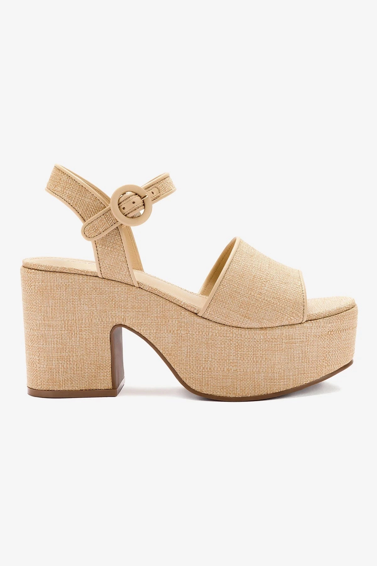 Miso Platform Strap Sandal In Beige Raffia Stylish Fit Easy To Wear Shoes Low Profile Footbed