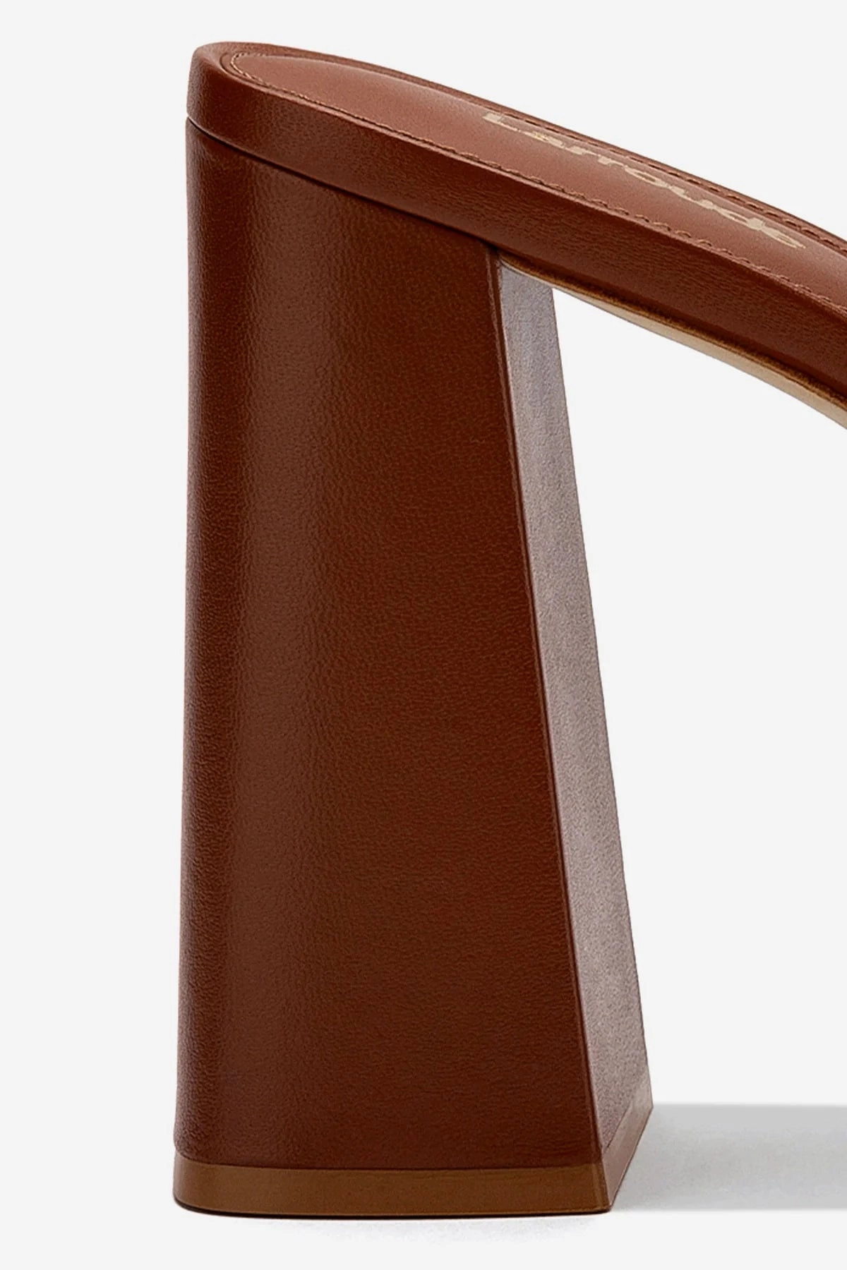 Modern Heels Dolly Mule In Caramel Leather Strap Locking Mechanism Float Comfort