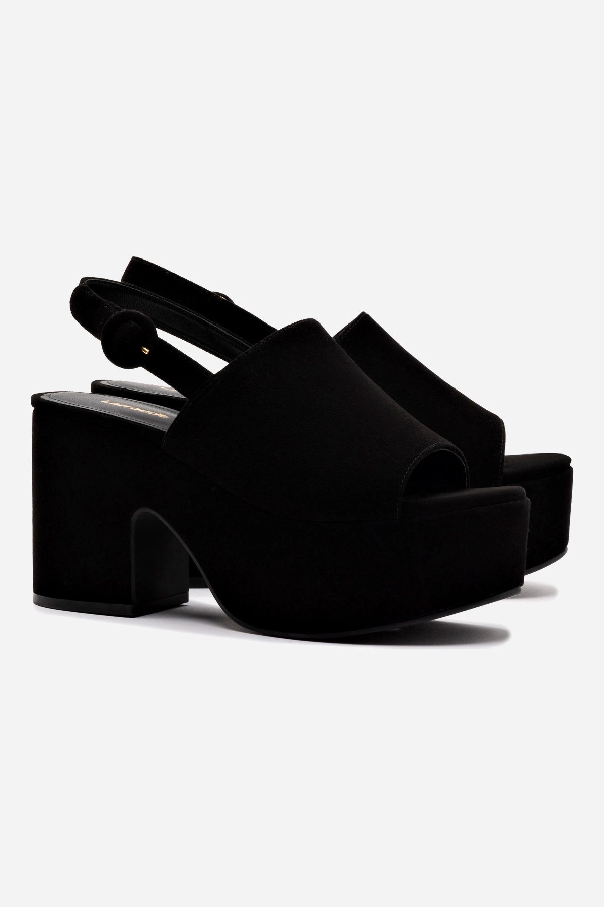 Modern Performance Miso Platform Sandal In Black Suede slip resistant texture Winter Warm