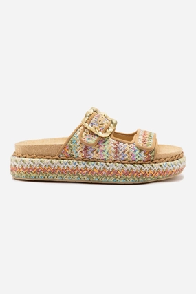 Mesh Layer Maui Slide In Tapestry Rainbow Raffia and Beige Trimming
