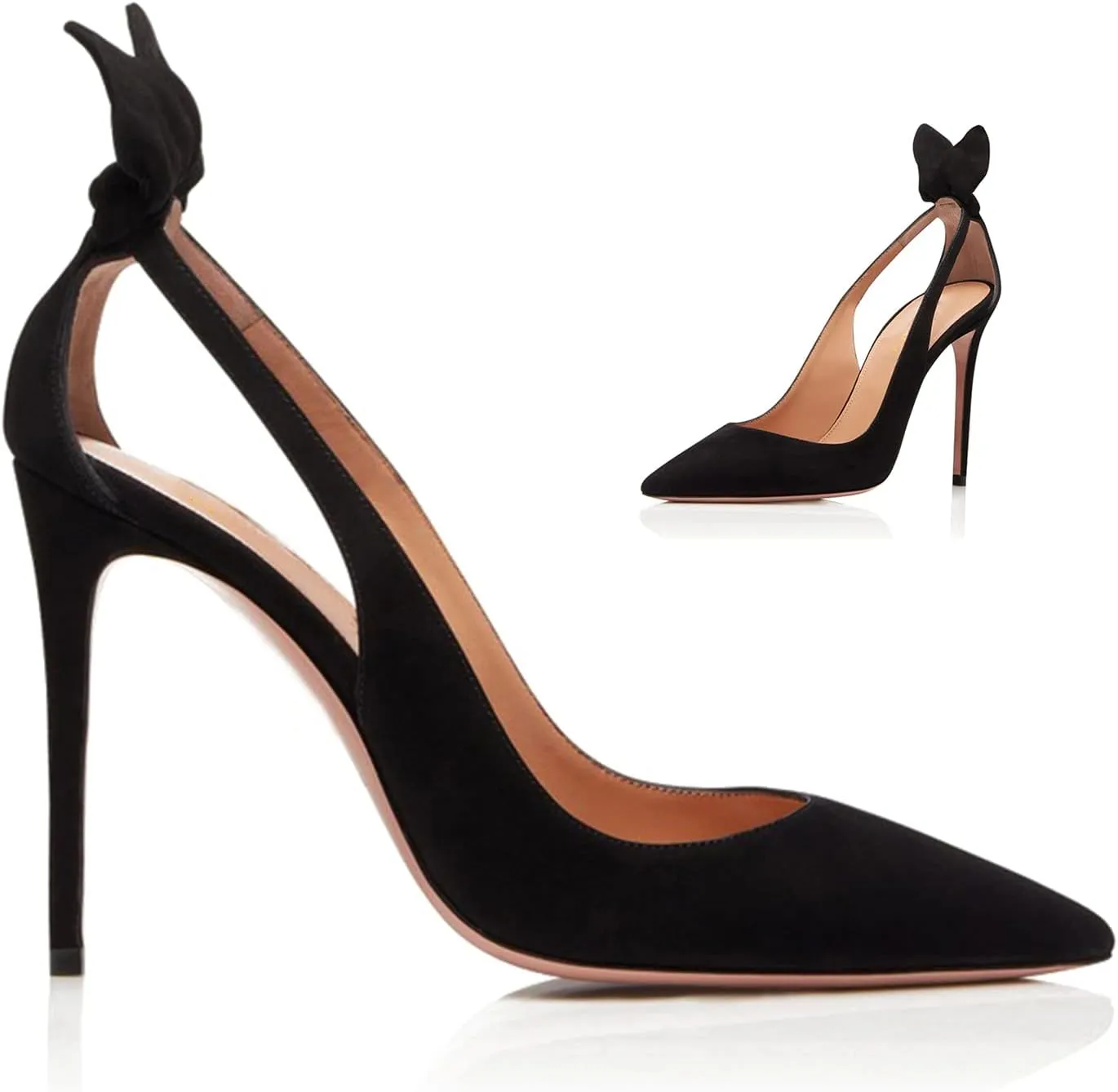 MOOMMO Women Stiletto Heels Pumps with Bow Pointed Toe Dress Pumps 3" Thin High Heel Closed Pointy Toe Sandals Slip On Back Bow Cut-Out Dress Cute Wedding Heels Sexy 4-11 M US