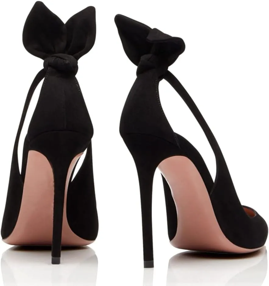MOOMMO Women Stiletto Heels Pumps with Bow Pointed Toe Dress Pumps 3" Thin High Heel Closed Pointy Toe Sandals Slip On Back Bow Cut-Out Dress Cute Wedding Heels Sexy 4-11 M US