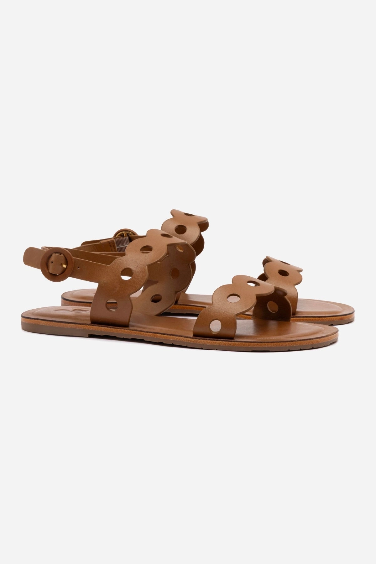 Florence Flat Sandal In Light Caramel Leather Stylish Sole Wood Walk