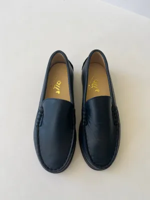 Navy leather loafer