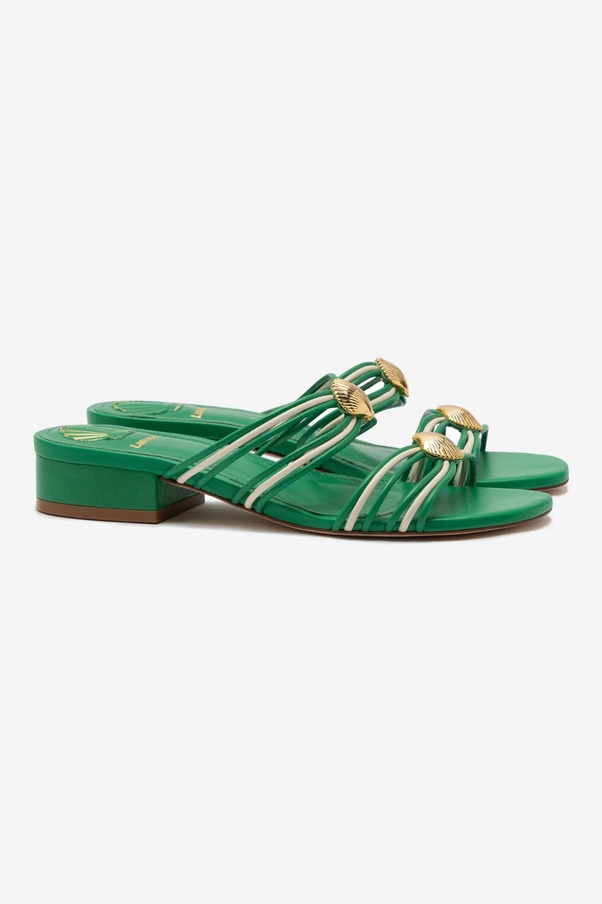Yoga Mood Roof Glow Shelly Flat Mule In Evergreen and Ivory Leather