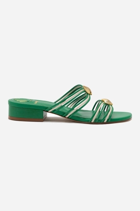 Sale Mood Shelly Flat Mule In Evergreen and Ivory Leather