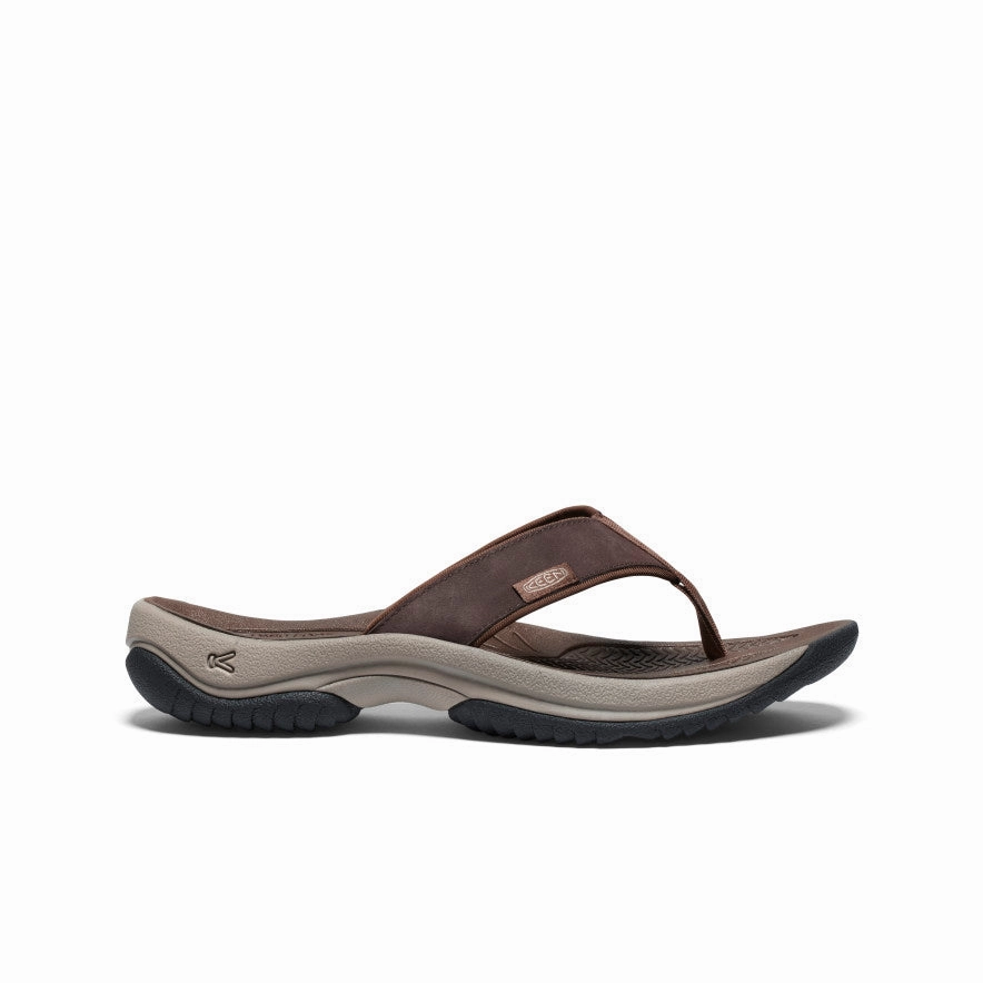 Men's Kona Leather Flip-Flop  |  Java/Dark Earth Long Step Cushioned Heel Pad