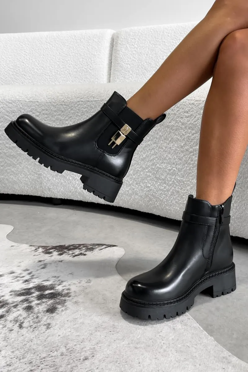 NOVIE Chunky Platform Chelsea Ankle Boots - Black PU