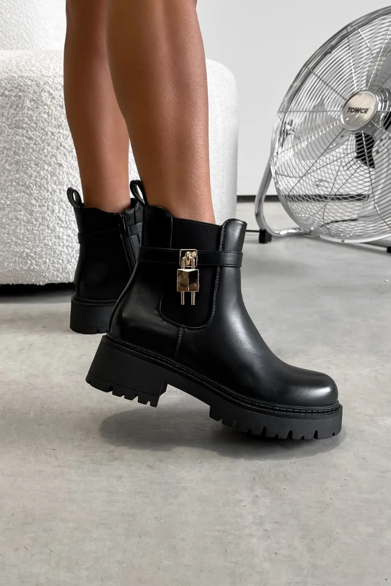 NOVIE Chunky Platform Chelsea Ankle Boots - Black PU