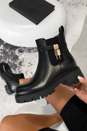 NOVIE Chunky Platform Chelsea Ankle Boots - Black PU