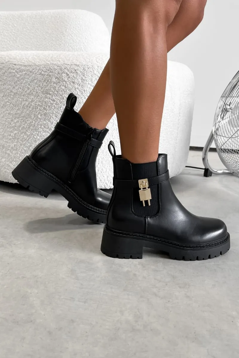 NOVIE Chunky Platform Chelsea Ankle Boots - Black PU