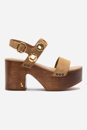 Odor Control Agents Miso Wooden Platform Sandal In Peanut Suede Foot Massage
