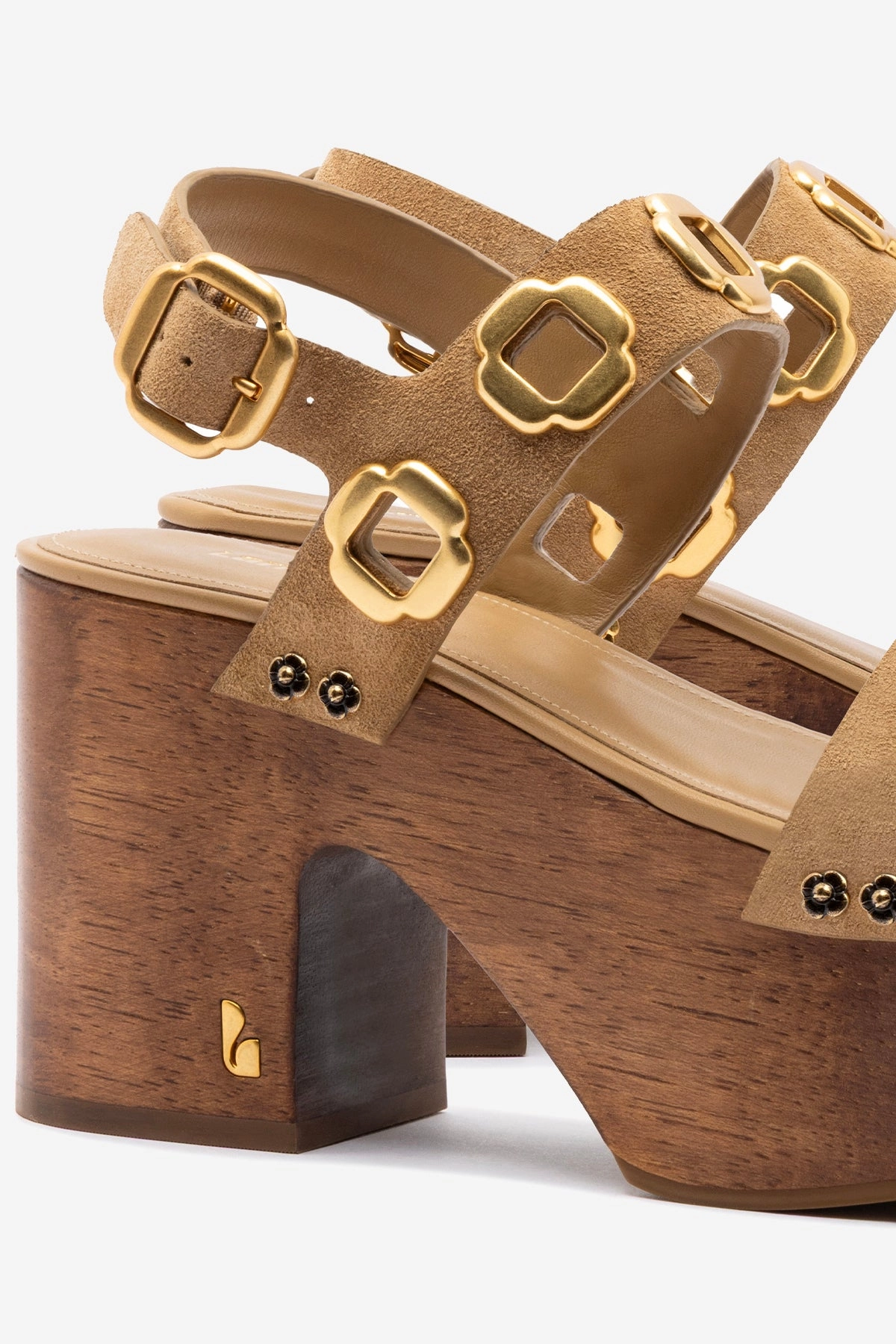 Multi Density Foam removable insoles Odor Control Agents Miso Wooden Platform Sandal In Peanut Suede
