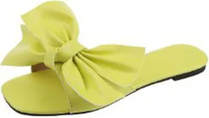 oiangi Womens Slip on Bow Sandals Flat Slippers Casual Open Toe Beach Shoes Summer Lightweight Comfortable Ladies Slides Sandals Flip Flops