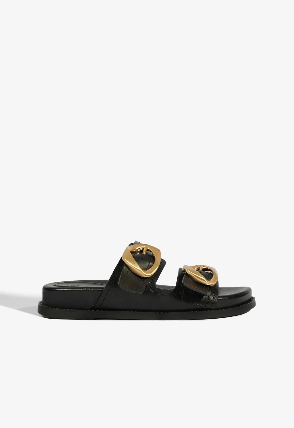 Olga Black Leather Sporty Sandal Comfort Tongue