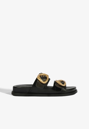 Olga Black Leather Sporty Sandal Supportive Core Fitness Training
