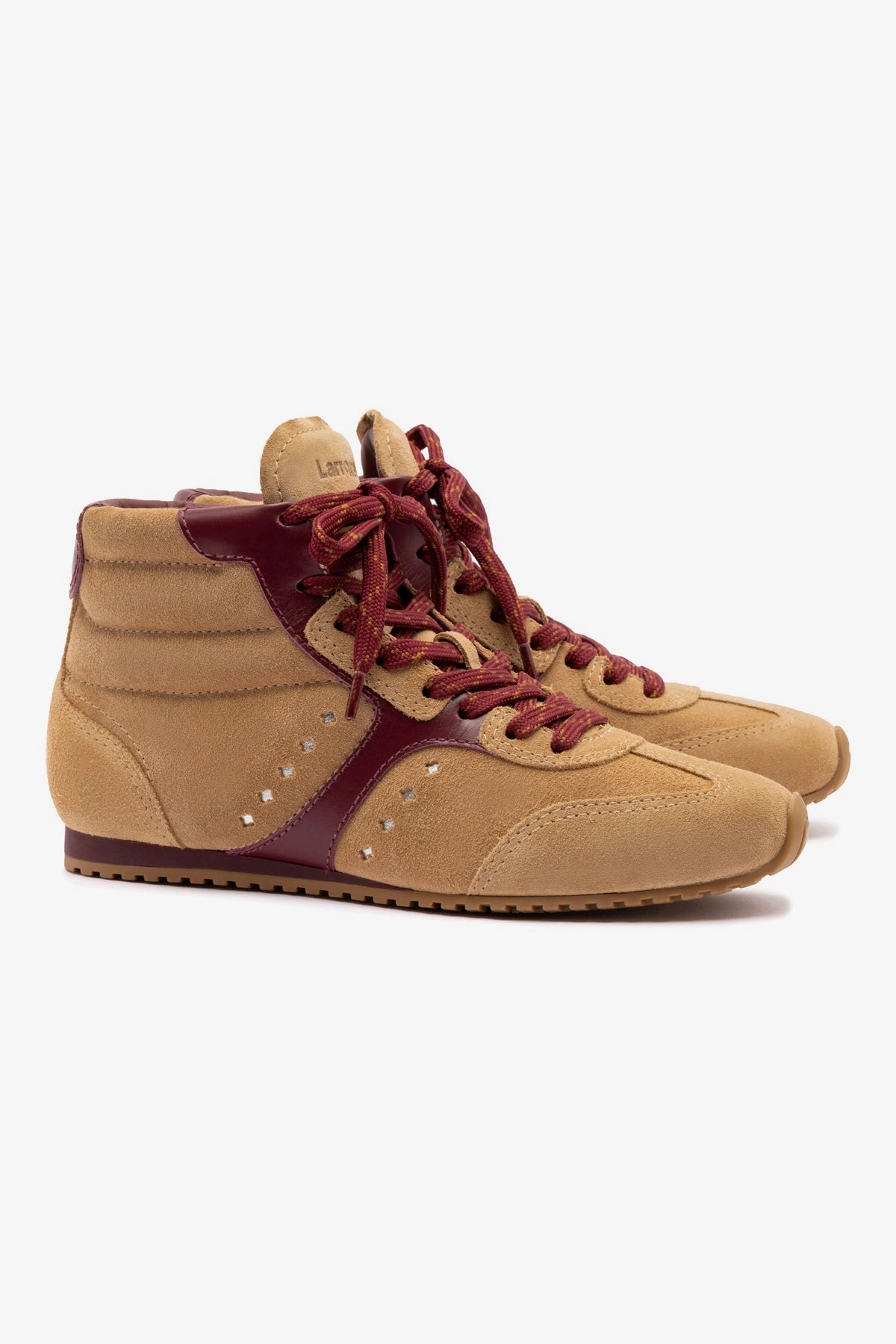 Casual Wear Pot Lane Stella Mid Sneaker In Peanut Suede and Burgundy Leather