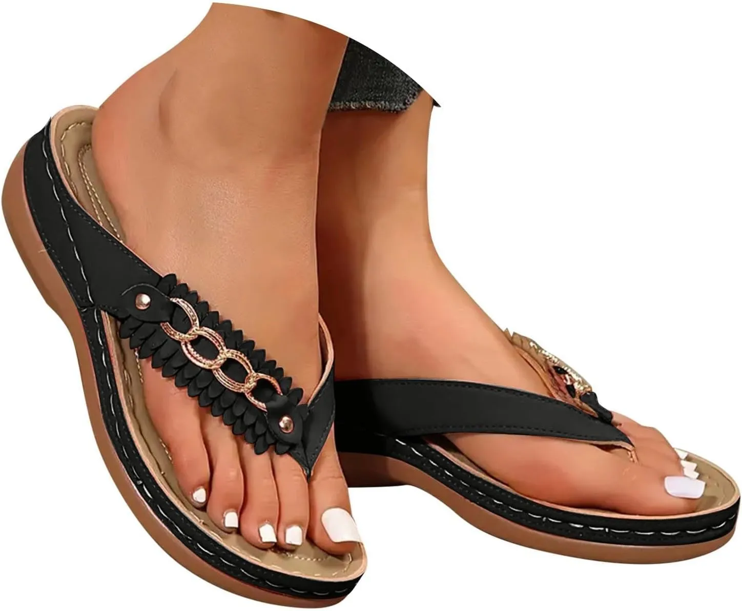 Orthopedic Sandals for Women 2025,Dressy Slip On Flip Flops Sandals with Arch Support Chic Comfortable Wide Width Platform Thong Breathable Cutout Open Toe Summer Walking Casual Beach Slippers