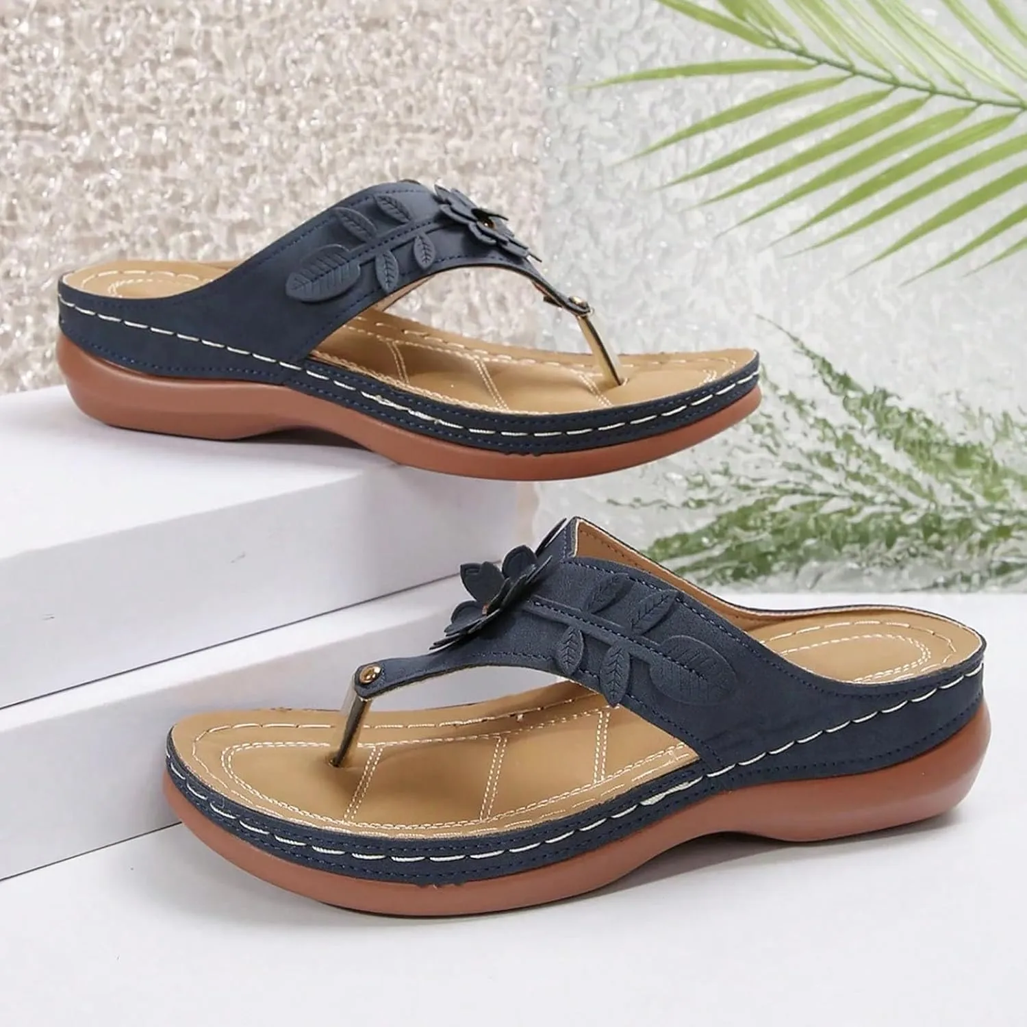 Orthopedic Sandals for Women 2025,Dressy Slip On Flip Flops Sandals with Arch Support Chic Comfortable Wide Width Platform Thong Breathable Cutout Open Toe Summer Walking Casual Beach Slippers