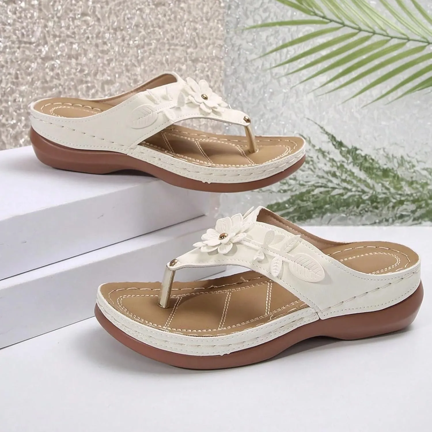 Orthopedic Sandals for Women 2025,Dressy Slip On Flip Flops Sandals with Arch Support Chic Comfortable Wide Width Platform Thong Breathable Cutout Open Toe Summer Walking Casual Beach Slippers