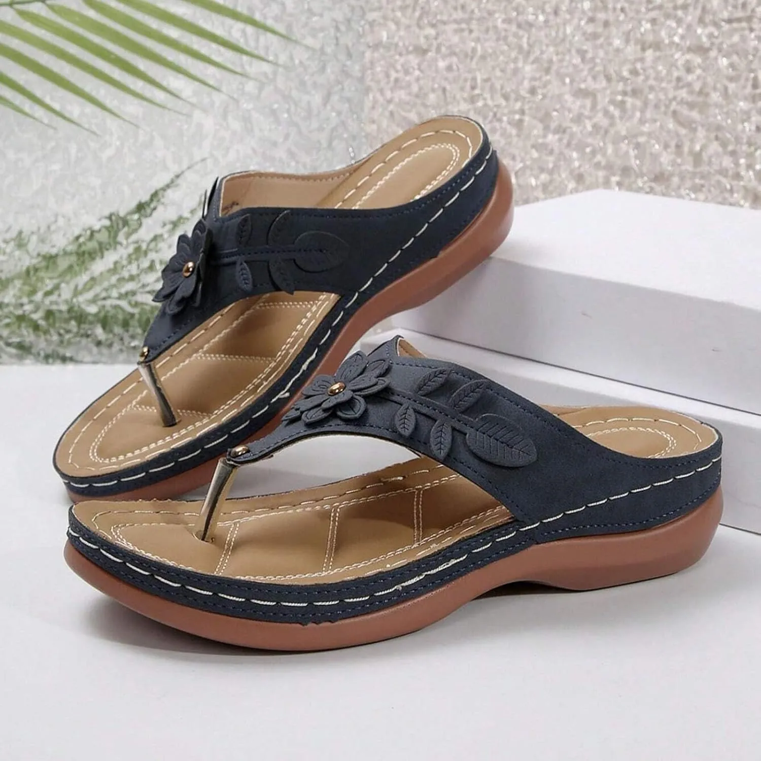 Orthopedic Sandals for Women 2025,Dressy Slip On Flip Flops Sandals with Arch Support Chic Comfortable Wide Width Platform Thong Breathable Cutout Open Toe Summer Walking Casual Beach Slippers
