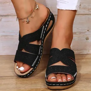 Orthopedic Sandals for Women 2025,Dressy Slip On Flip Flops Sandals with Arch Support Chic Comfortable Wide Width Platform Thong Breathable Cutout Open Toe Summer Walking Casual Beach Slippers