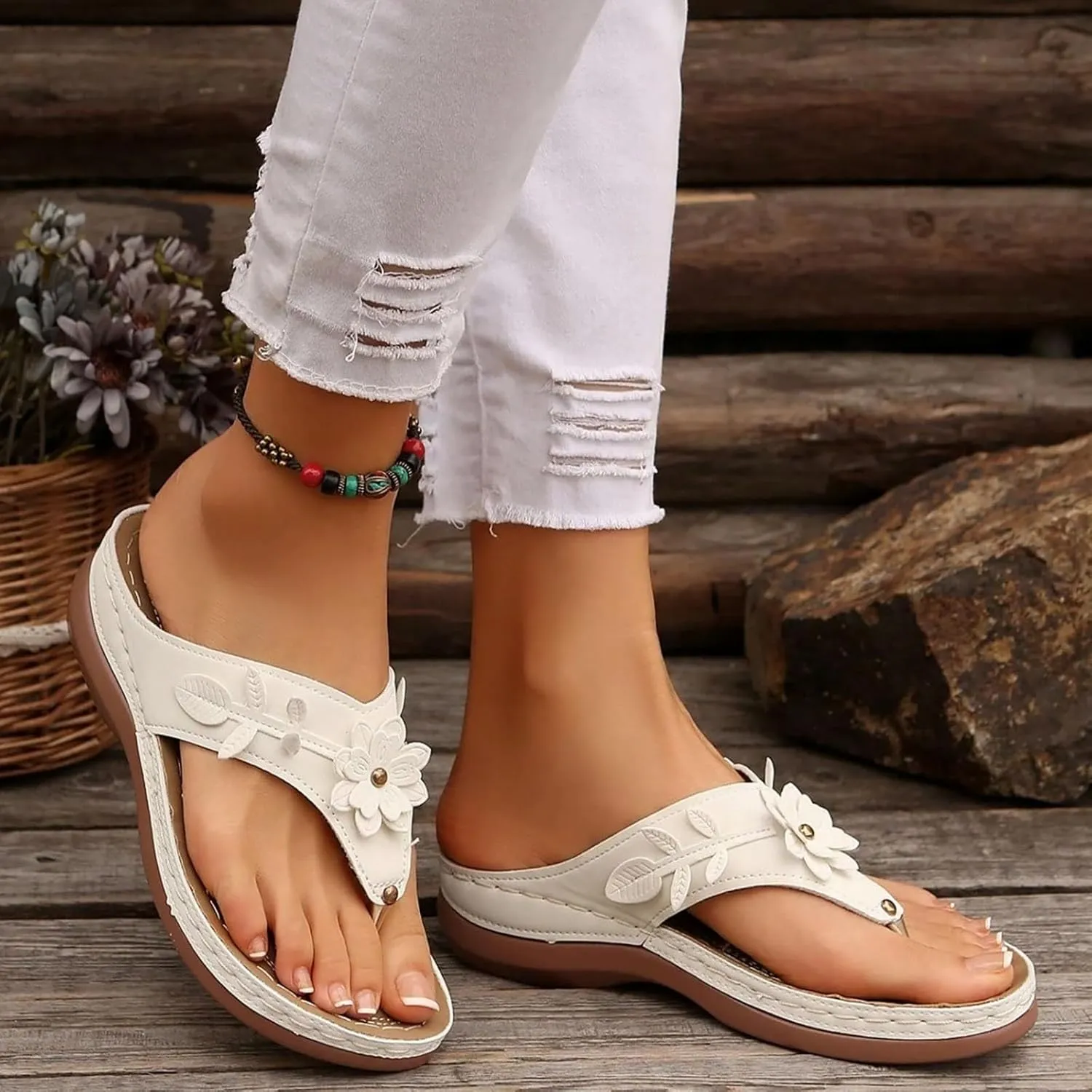 Orthopedic Sandals for Women 2025,Dressy Slip On Flip Flops Sandals with Arch Support Chic Comfortable Wide Width Platform Thong Breathable Cutout Open Toe Summer Walking Casual Beach Slippers