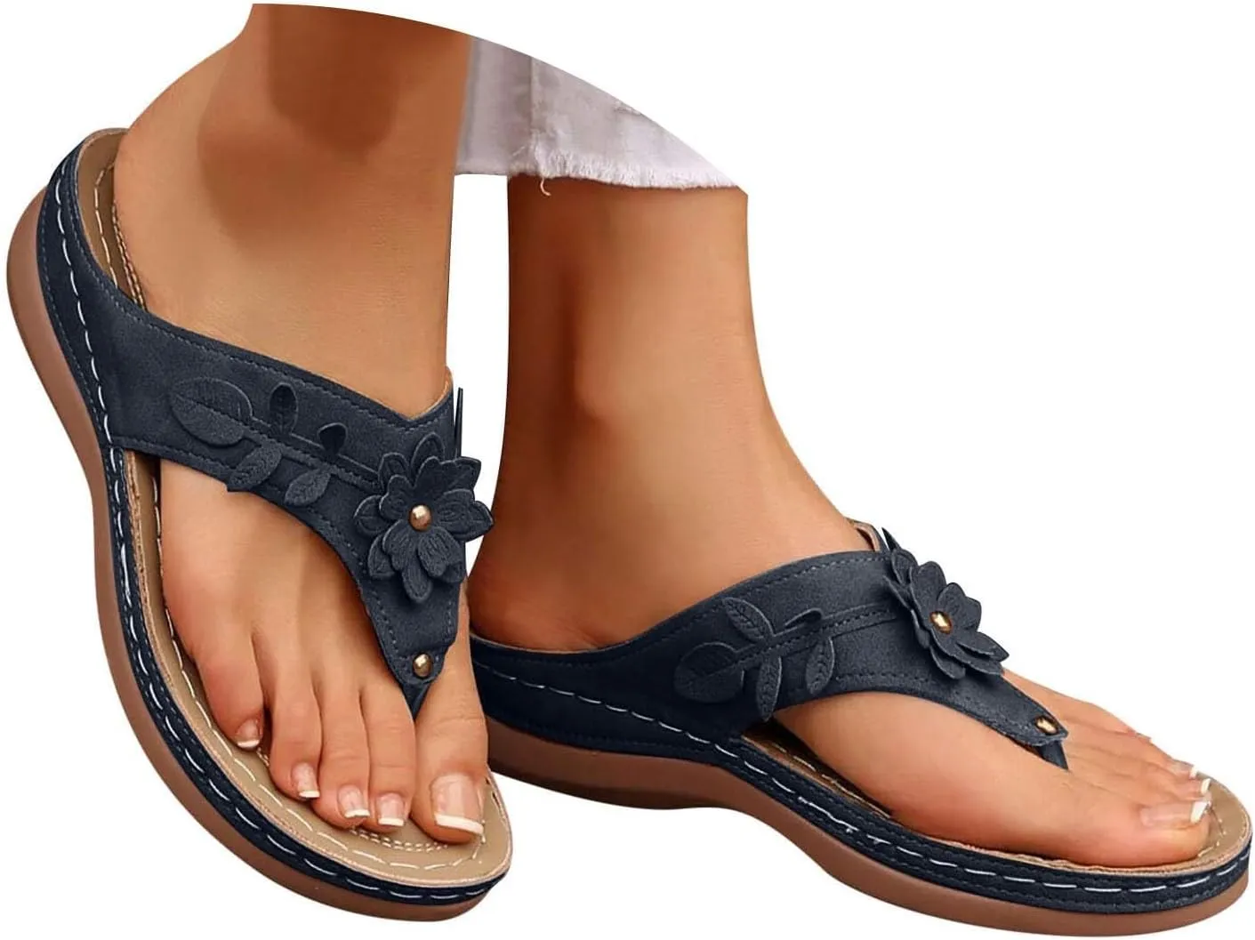 Orthopedic Sandals for Women 2025,Dressy Slip On Flip Flops Sandals with Arch Support Chic Comfortable Wide Width Platform Thong Breathable Cutout Open Toe Summer Walking Casual Beach Slippers