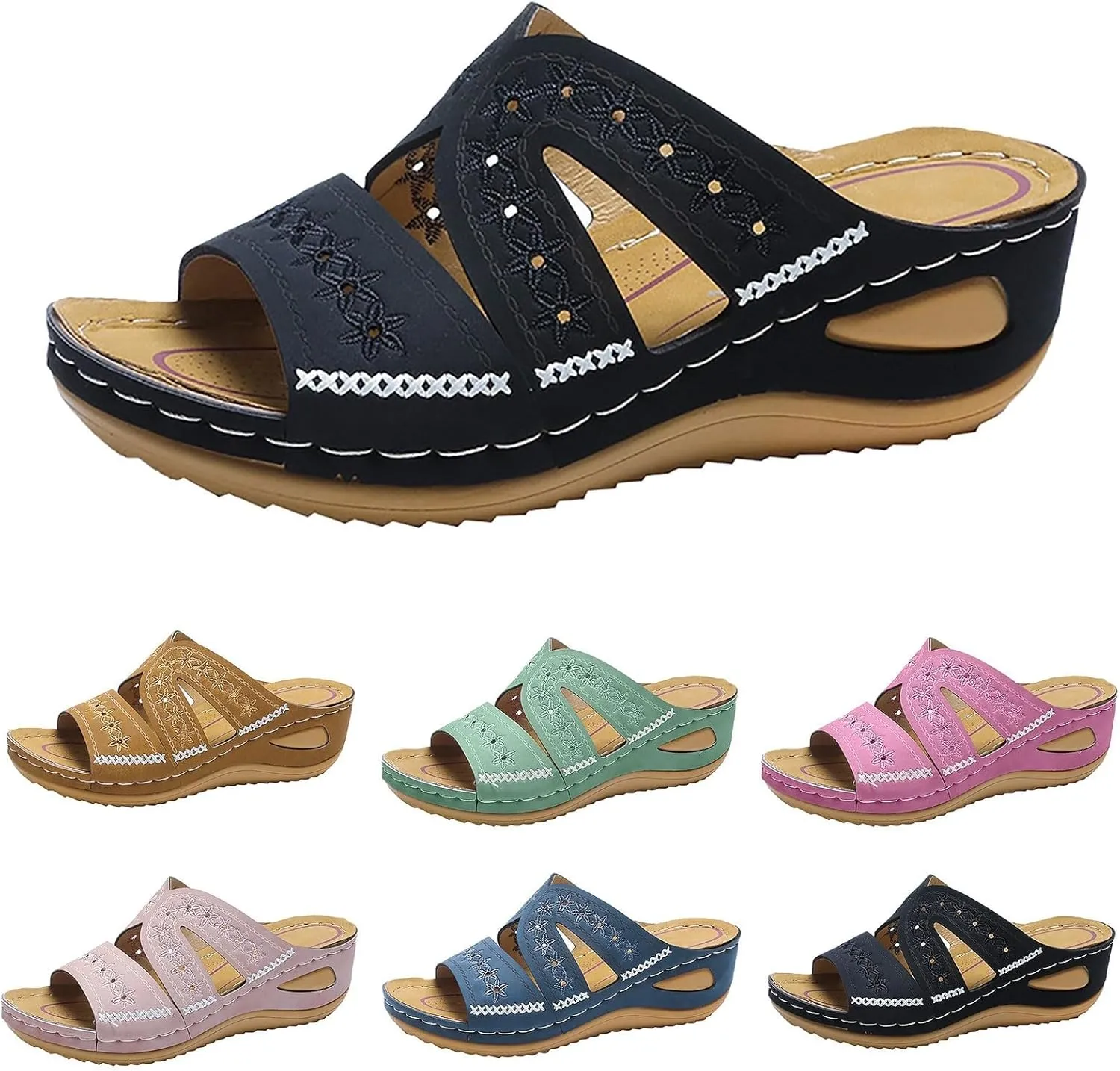 Orthopedic Sandals for Women 2025,Dressy Slip On Flip Flops Sandals with Arch Support Chic Comfortable Wide Width Platform Thong Breathable Cutout Open Toe Summer Walking Casual Beach Slippers