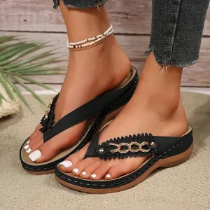 Orthopedic Sandals for Women 2025,Dressy Slip On Flip Flops Sandals with Arch Support Chic Comfortable Wide Width Platform Thong Breathable Cutout Open Toe Summer Walking Casual Beach Slippers