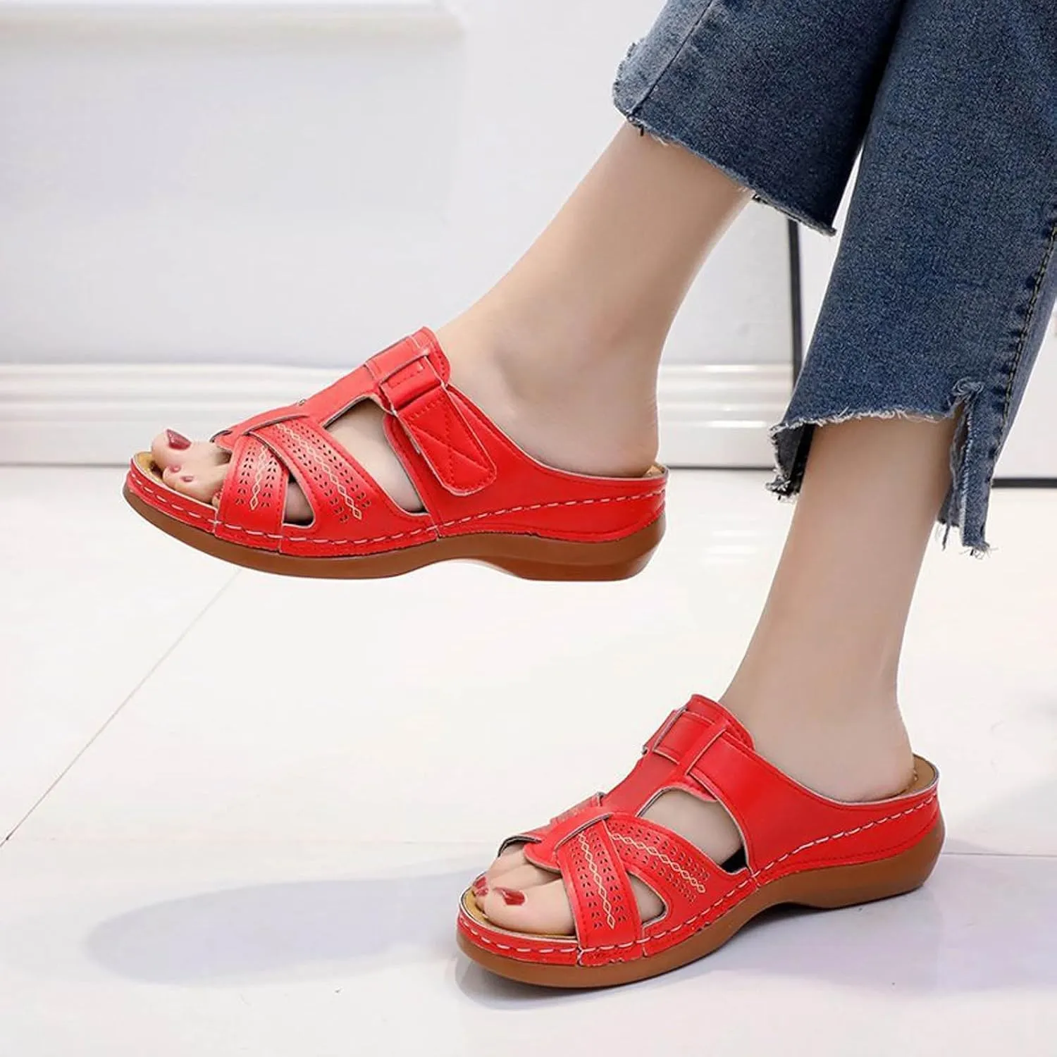 Orthopedic Sandals for Women Arch Support Slide Wedge Sandals Open Toe Slip On Platforms Comfortable Walking Shoes