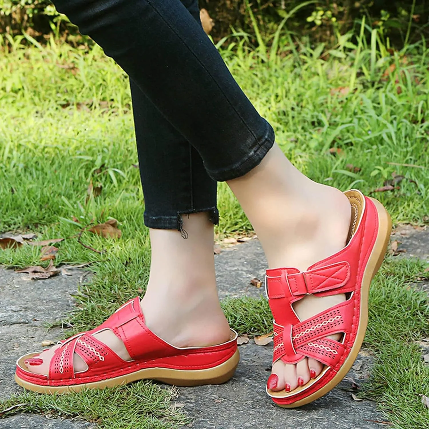 Orthopedic Sandals for Women Arch Support Slide Wedge Sandals Open Toe Slip On Platforms Comfortable Walking Shoes