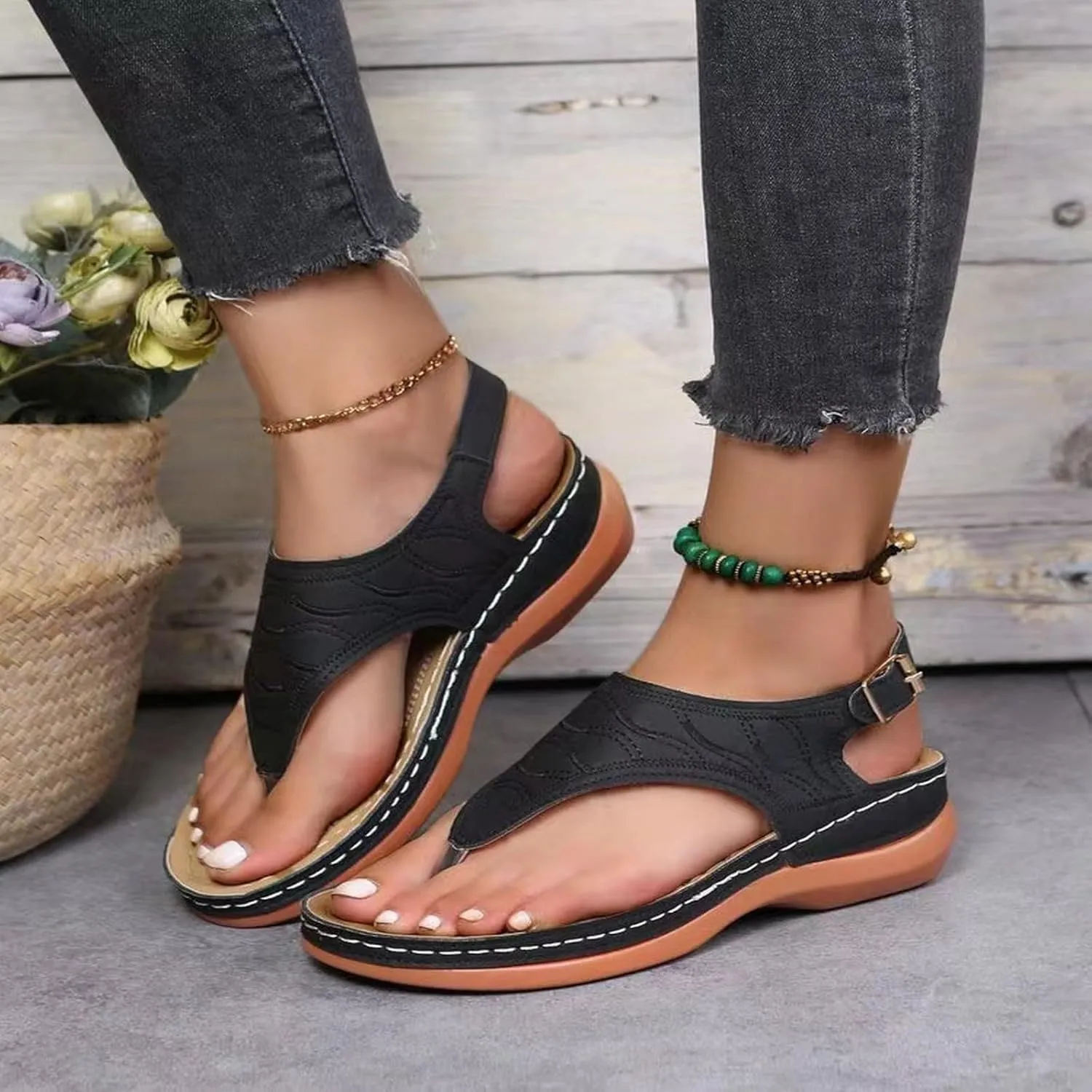 Orthopedic Sandals for Women Comfortable Walking Summer Sandals with Arch Support Wedge Sandals 2025 Flip Flops Sandals Platform Dressy Slip on Thong Shoes Fashion Beach Dress Vacation