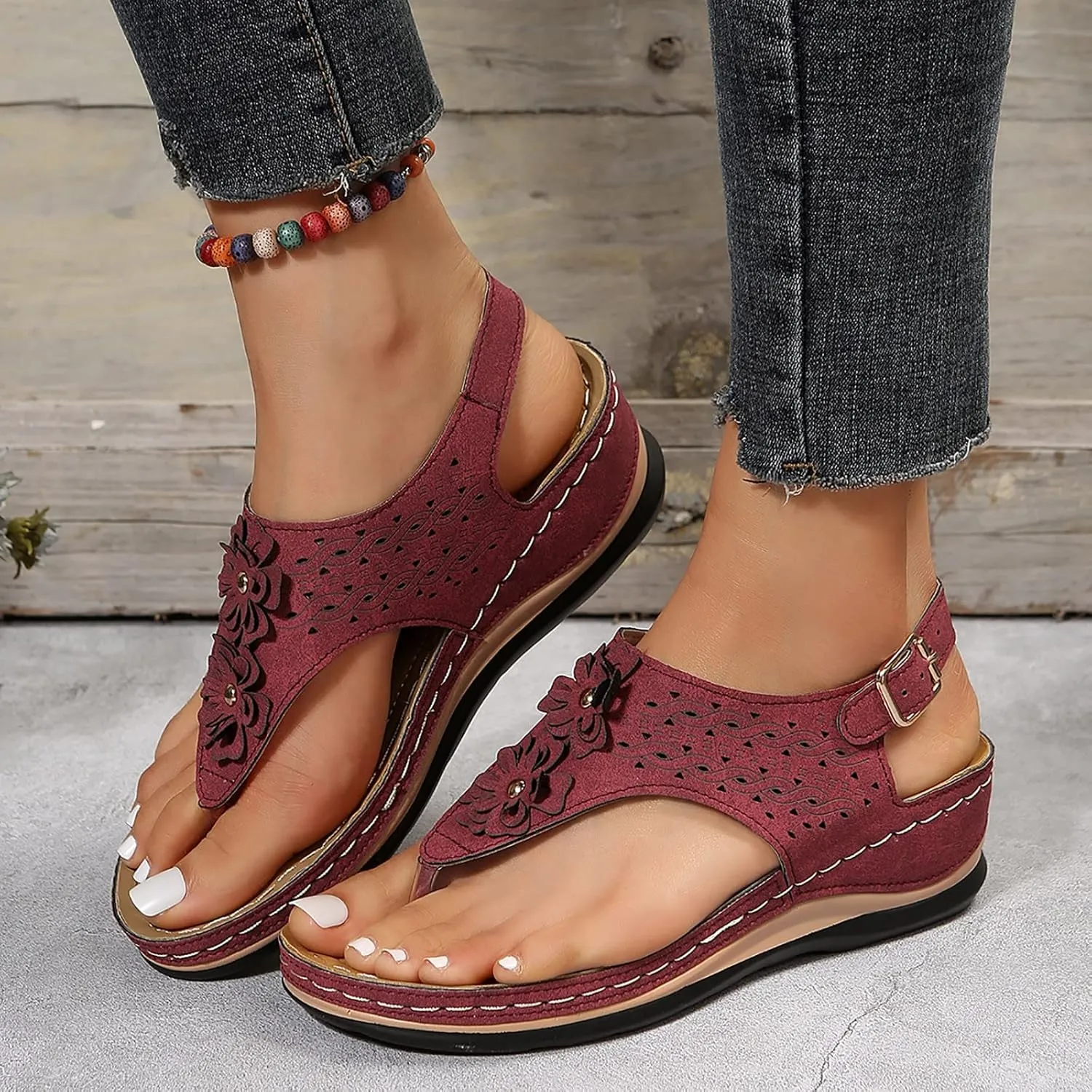 Orthopedic Sandals with Flowers for Women Dressy Summer Orthopedic Wedge Sandals for Women Womans Sandals with Arch Support Orthopedic Womens Sandals with Arch Support Black Casual Summer Shoes