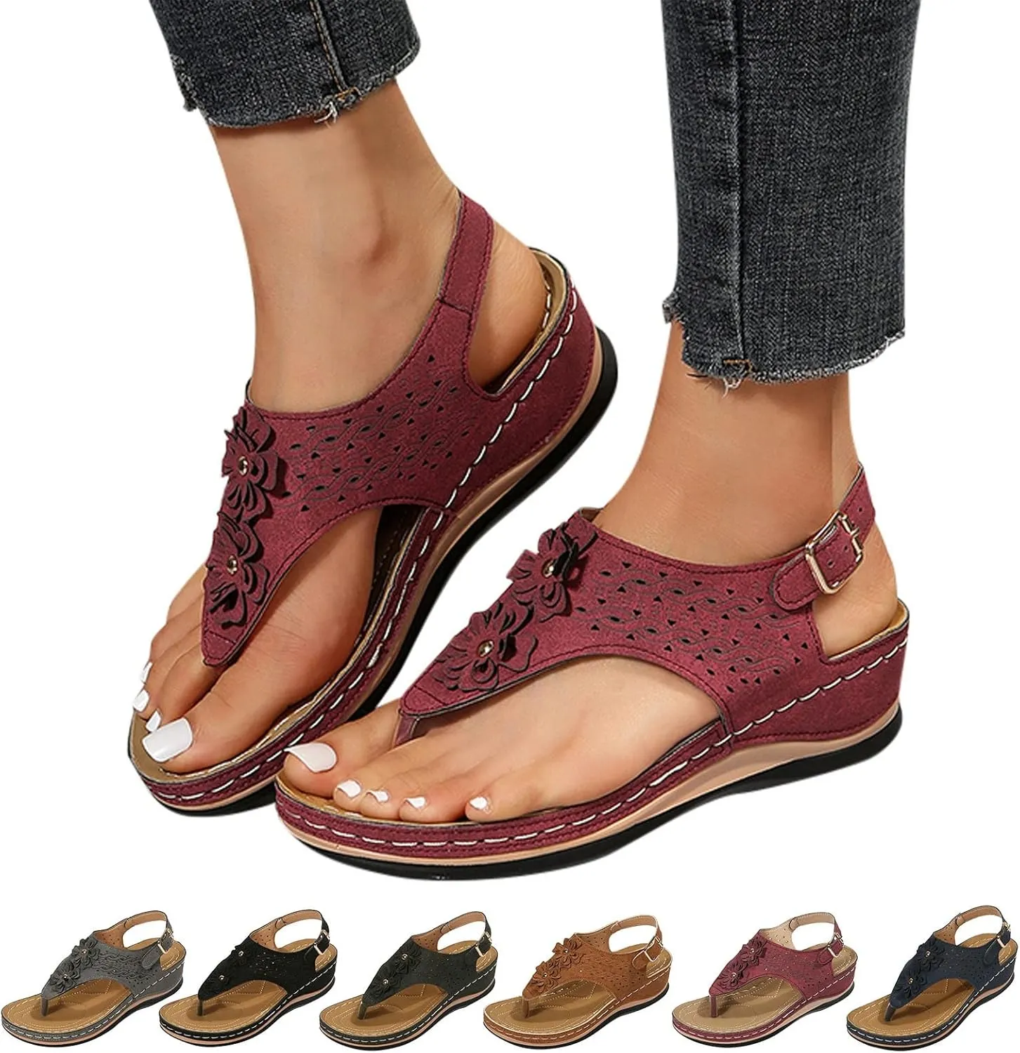 Orthopedic Sandals with Flowers for Women Dressy Summer Orthopedic Wedge Sandals for Women Womans Sandals with Arch Support Orthopedic Womens Sandals with Arch Support Black Casual Summer Shoes