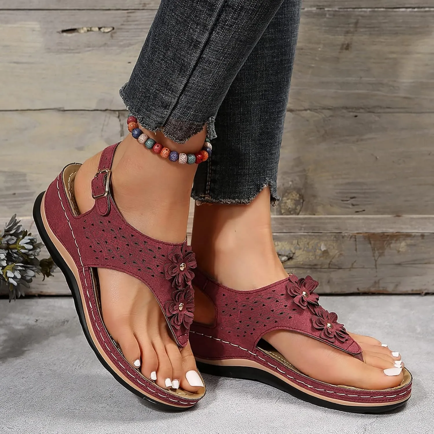 Orthopedic Sandals with Flowers for Women Dressy Summer Orthopedic Wedge Sandals for Women Womans Sandals with Arch Support Orthopedic Womens Sandals with Arch Support Black Casual Summer Shoes