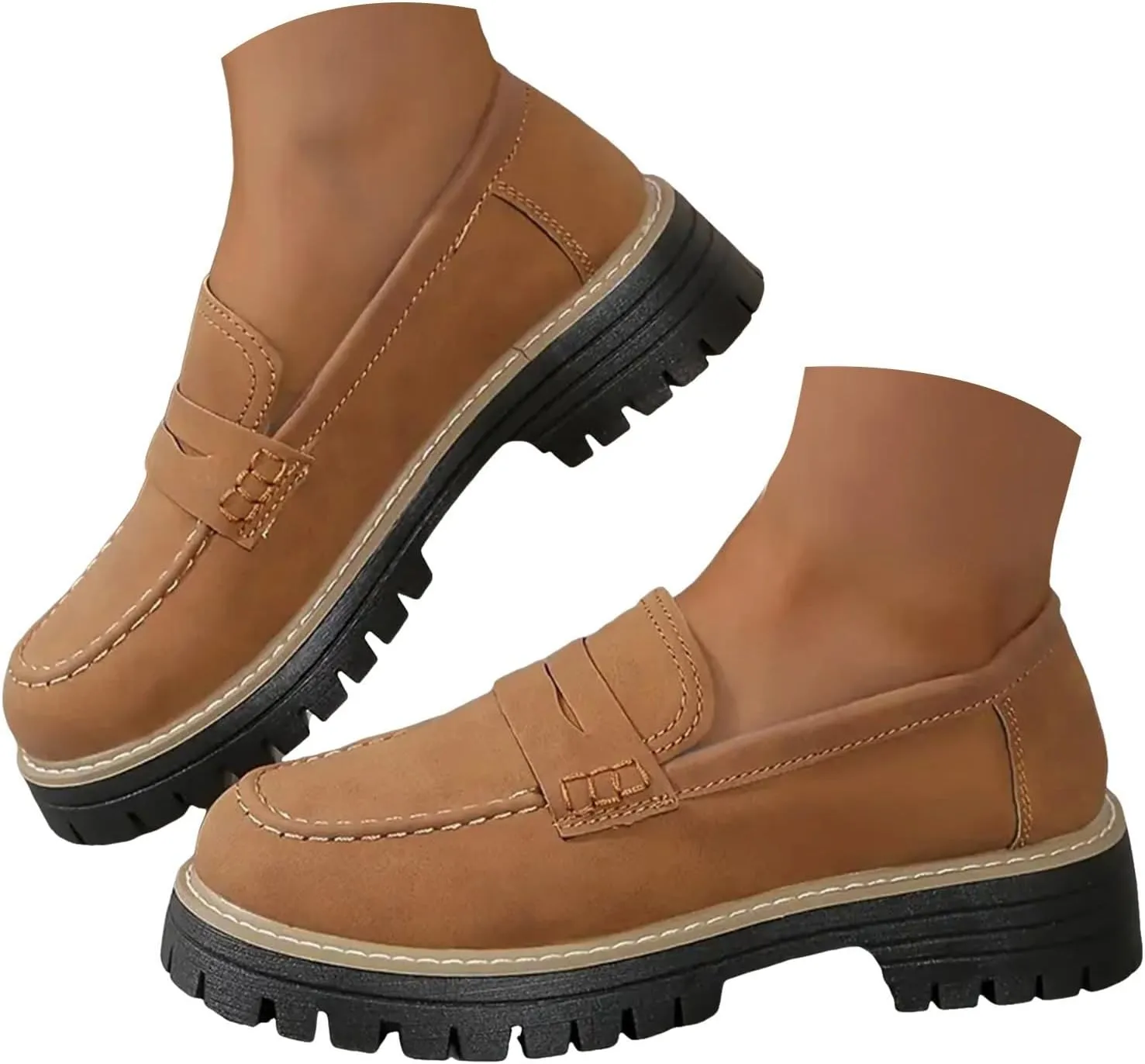 Orthoture-Orthopedic Platform Loafers Womens Round Toe Slip on Loafers Comfort Walking Shoes Lightweight Chunky Heel Loafers