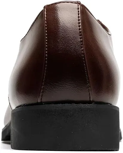 Oxford Dress Shoes for Men Lace Up Square Toe PU Leather Two Tone Patchwork Cap Toe Derby Shoes Low Top Rubber Sole Block Heel Slip Resistant