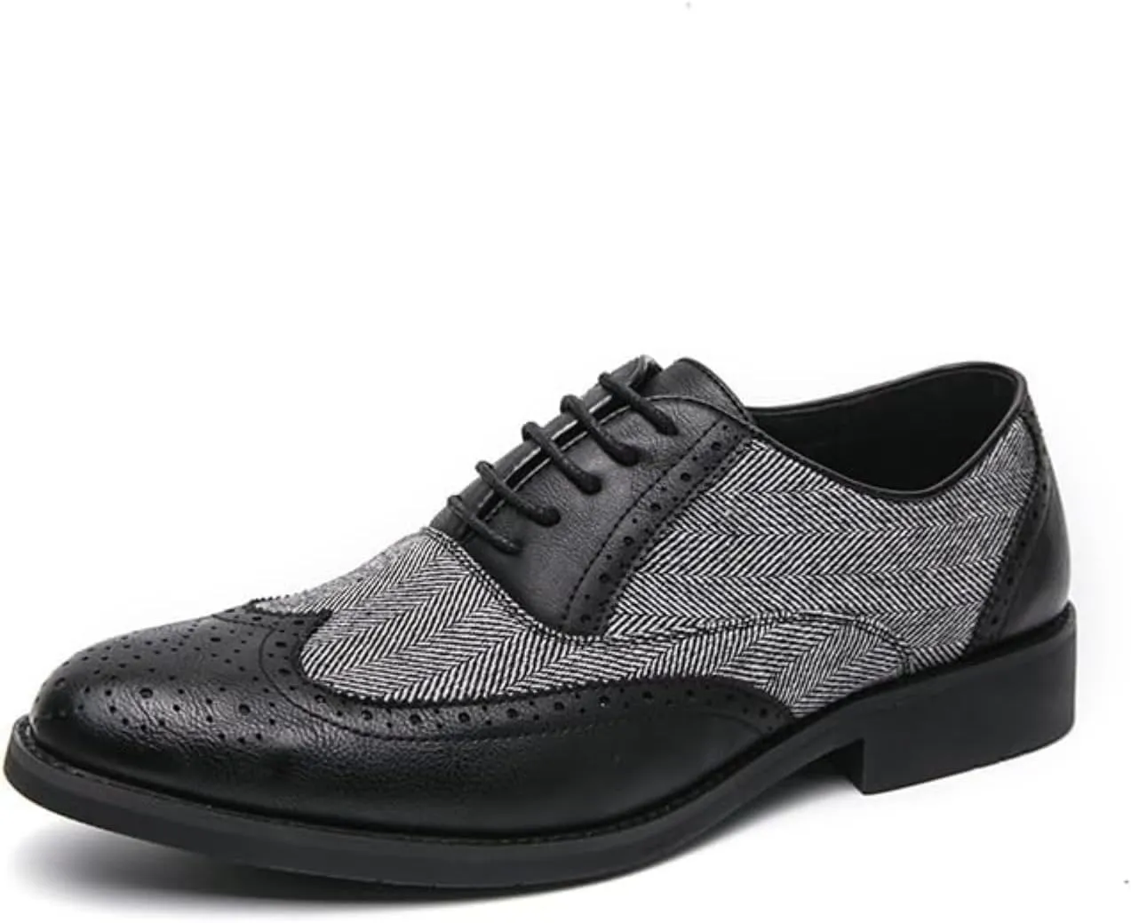 Oxford Dress Shoes for Men Slip On Strap Two Tone Patchwork PU Leather Non Slip Anti-Slip Block Heel Rubber Sole Slip Resistant Classic