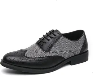 Oxford Dress Shoes for Men Slip On Strap Two Tone Patchwork PU Leather Non Slip Anti-Slip Block Heel Rubber Sole Slip Resistant Classic