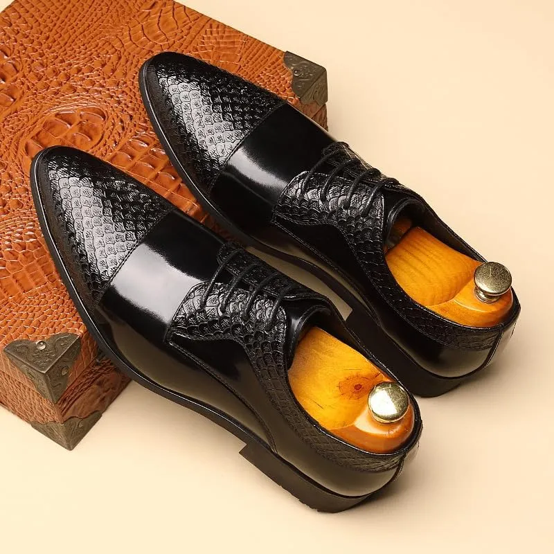 Oxford Formal Shoes for Men Lace Up Pointed Toe Patchwork Cap Toe Derby Shoes Slip Resistant Anti-Slip Non Slip Rubber Sole Low Top Prom