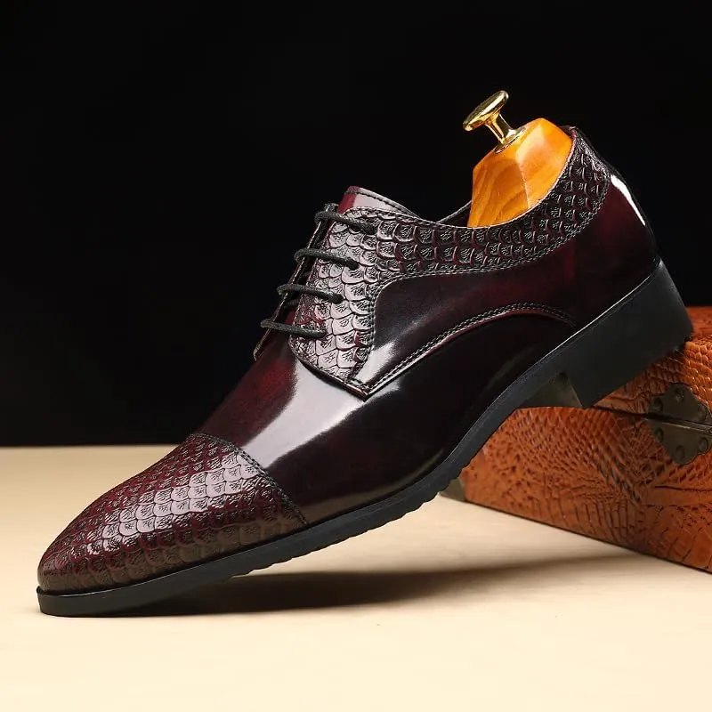 Oxford Formal Shoes for Men Lace Up Pointed Toe Patchwork Cap Toe Derby Shoes Slip Resistant Anti-Slip Non Slip Rubber Sole Low Top Prom