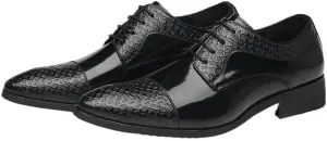Oxford Formal Shoes for Men Lace Up Pointed Toe Patchwork Cap Toe Derby Shoes Slip Resistant Anti-Slip Non Slip Rubber Sole Low Top Prom