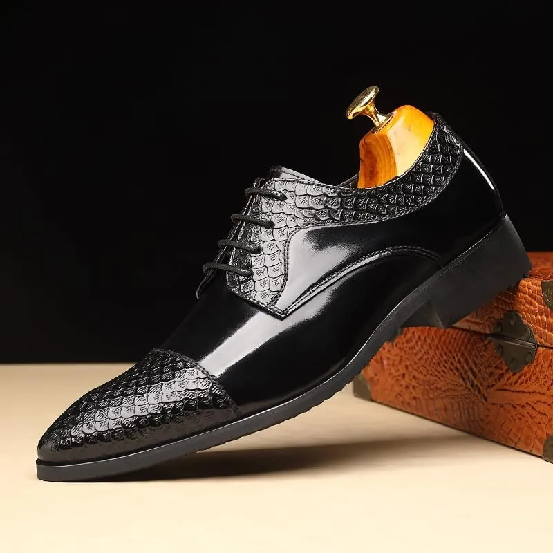 Oxford Formal Shoes for Men Lace Up Pointed Toe Patchwork Cap Toe Derby Shoes Slip Resistant Anti-Slip Non Slip Rubber Sole Low Top Prom