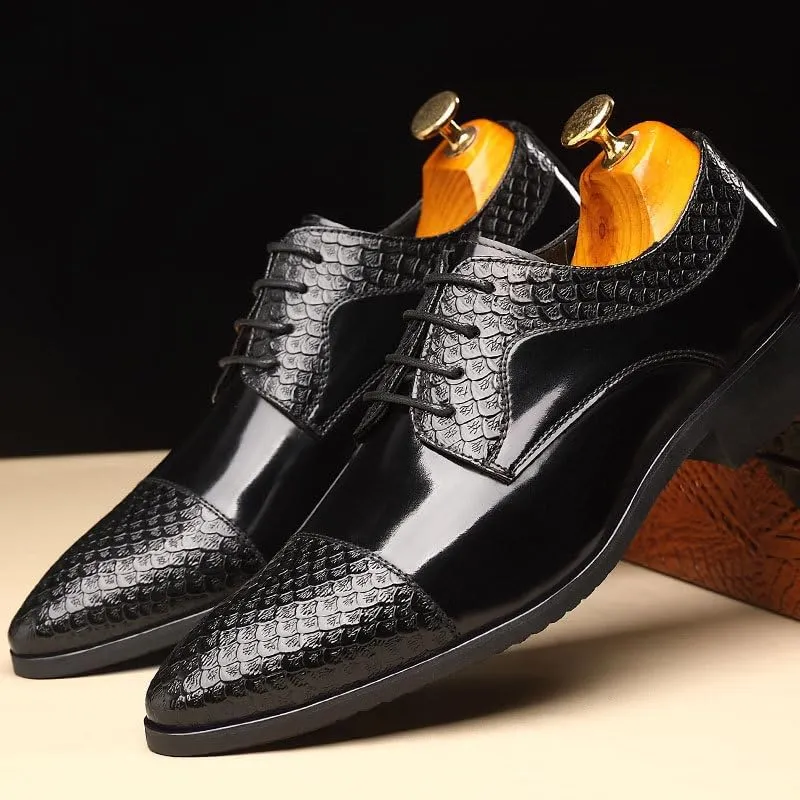 Oxford Formal Shoes for Men Lace Up Pointed Toe Patchwork Cap Toe Derby Shoes Slip Resistant Anti-Slip Non Slip Rubber Sole Low Top Prom